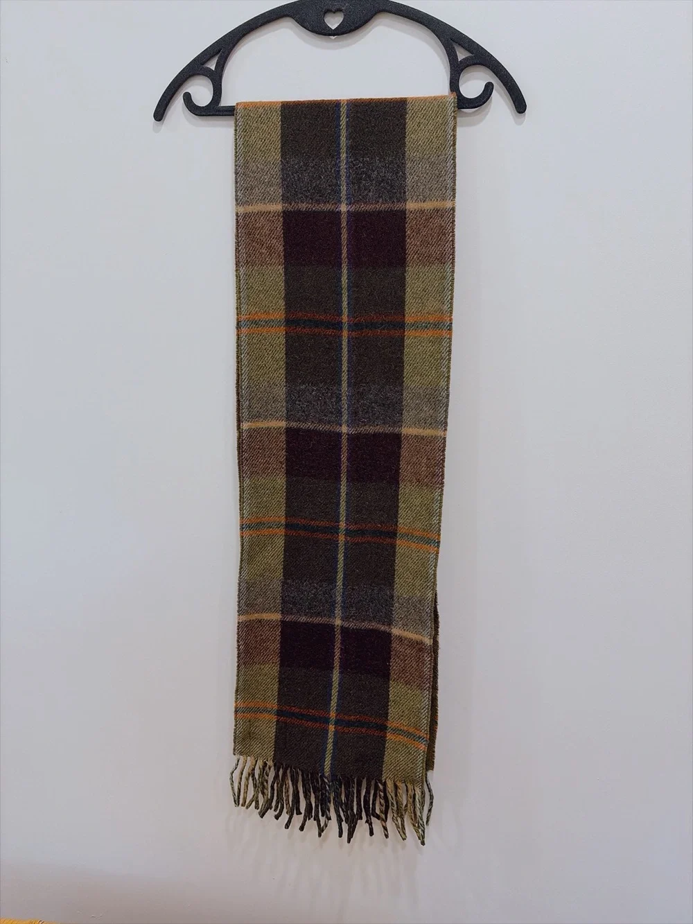 Polo by Ralph Lauren Olive & Brown Plaid Scarf with Orange Trim